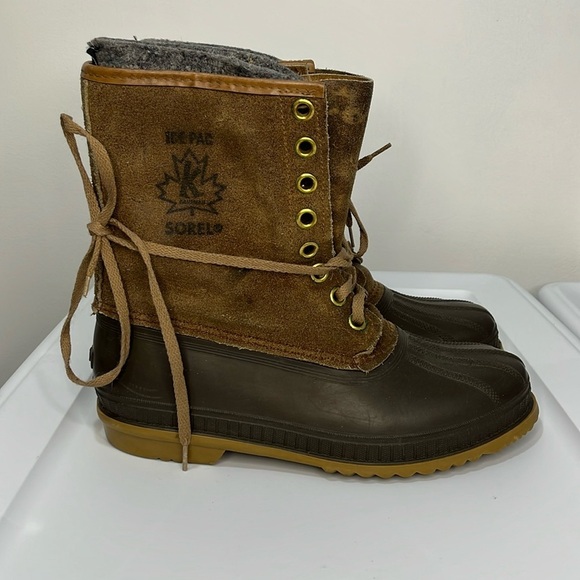 Sorel Ice Pack Boots Men 9 Winter Snow Duck Hunting Brown Leather Wool Liners - Picture 3 of 16